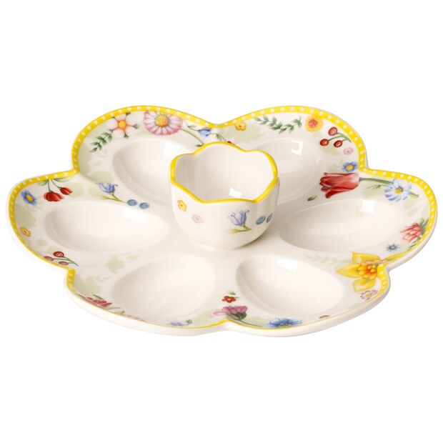 Villeroy & Boch Spring Awakening Vassoio per Uova in Porcellana Premium con Design Floreale, 20 cm, Fino a 7 Uova, Adatto per Microonde