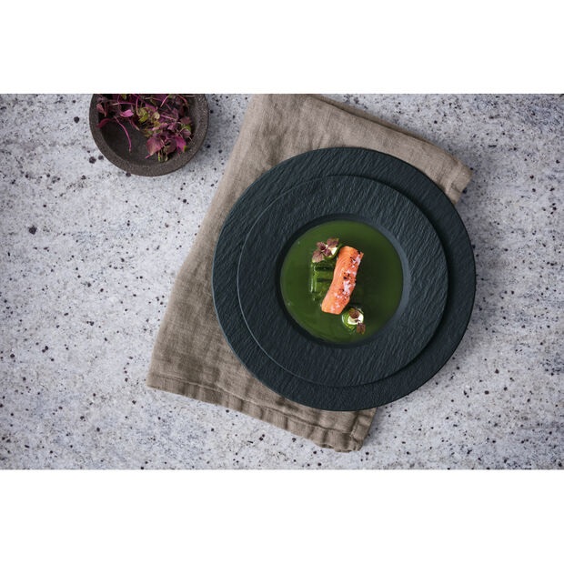 Villeroy & Boch Manufacture Rock Piatto da Pasta Nero 28-29 cm in Porcellana Premium, Lavabile in Lavastoviglie e Adatto per Microonde