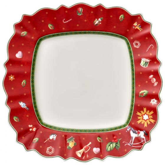 Villeroy & Boch Toy's Delight Piatto Piano Quadrato in Porcellana Premium Rosso 28cm - Ideale per Feste e Natale