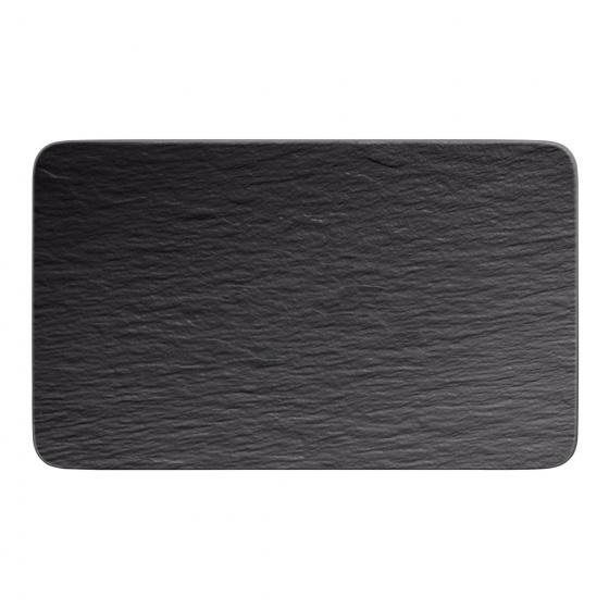 Villeroy & Boch Piatto di Servizio Rettangolare Nero Rock in Porcellana - 28 x 17 x 1.5 cm, Finitura Opaca con Look Ardesia