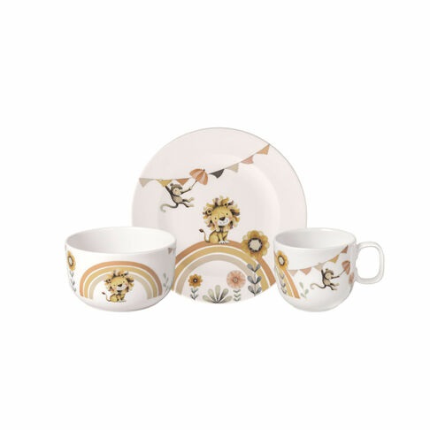 Villeroy & Boch Boho Kids Roar Like A Lion Set di Stoviglie per Bambini 3 Pezzi in Porcellana - Lavabile in Lavastoviglie e Adatto al Microonde