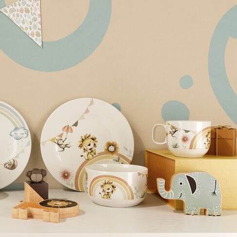 Villeroy & Boch Boho Kids Roar Like A Lion Set di Stoviglie per Bambini 3 Pezzi in Porcellana - Lavabile in Lavastoviglie e Adatto al Microonde