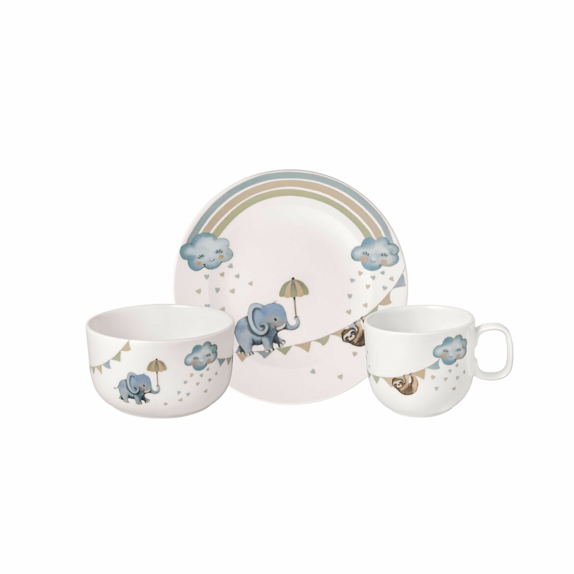 Villeroy & Boch Boho Kids Set Pappa 'Walk Like an Elephant' 3 Pezzi in Porcellana Multicolore con Posate in Acciaio Inossidabile