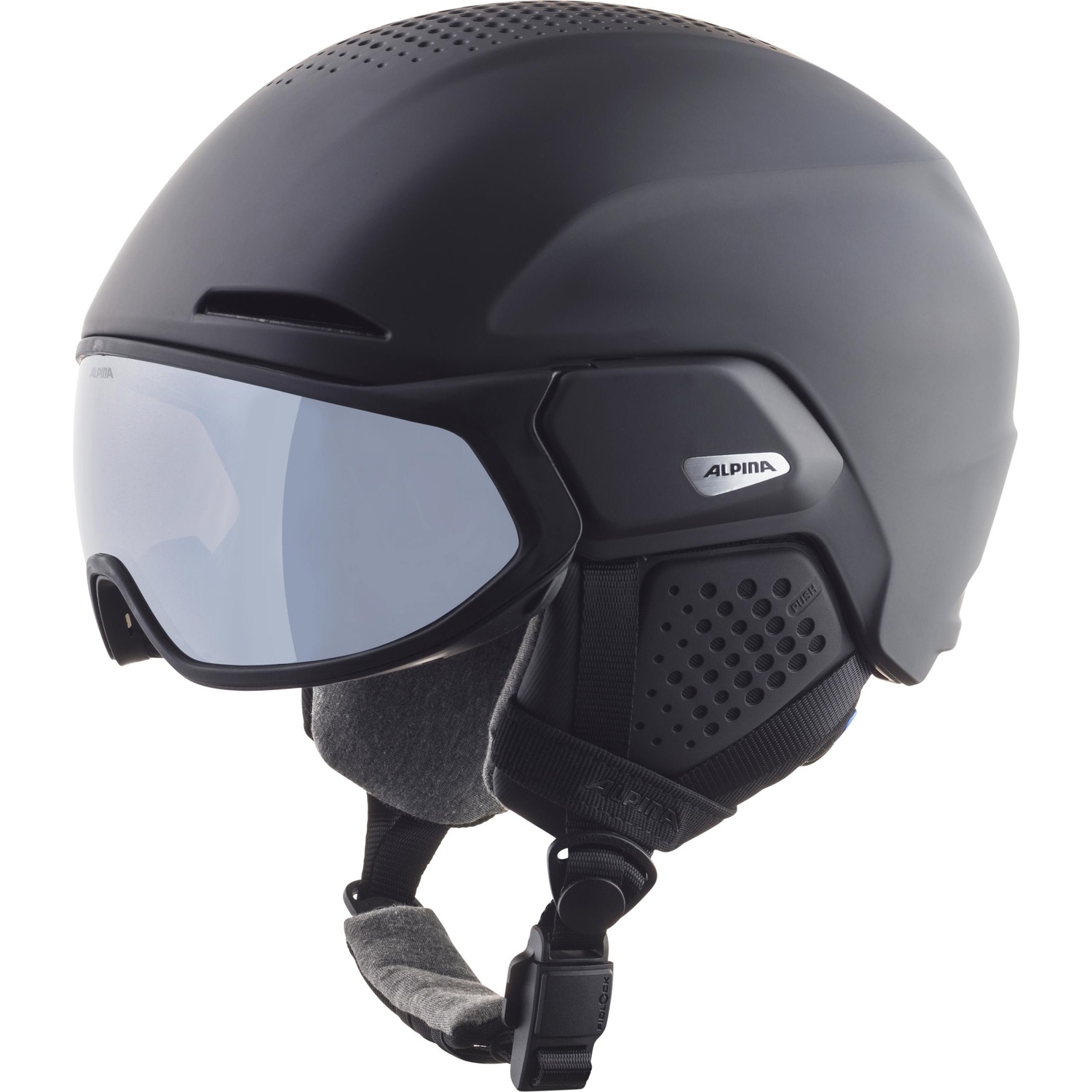 ALPINA Alto Q Lite Casco da Sci Unisex Adulto Black Matt 51-55 cm con Visiera 2 in 1 e Interno in Lana di Pecora