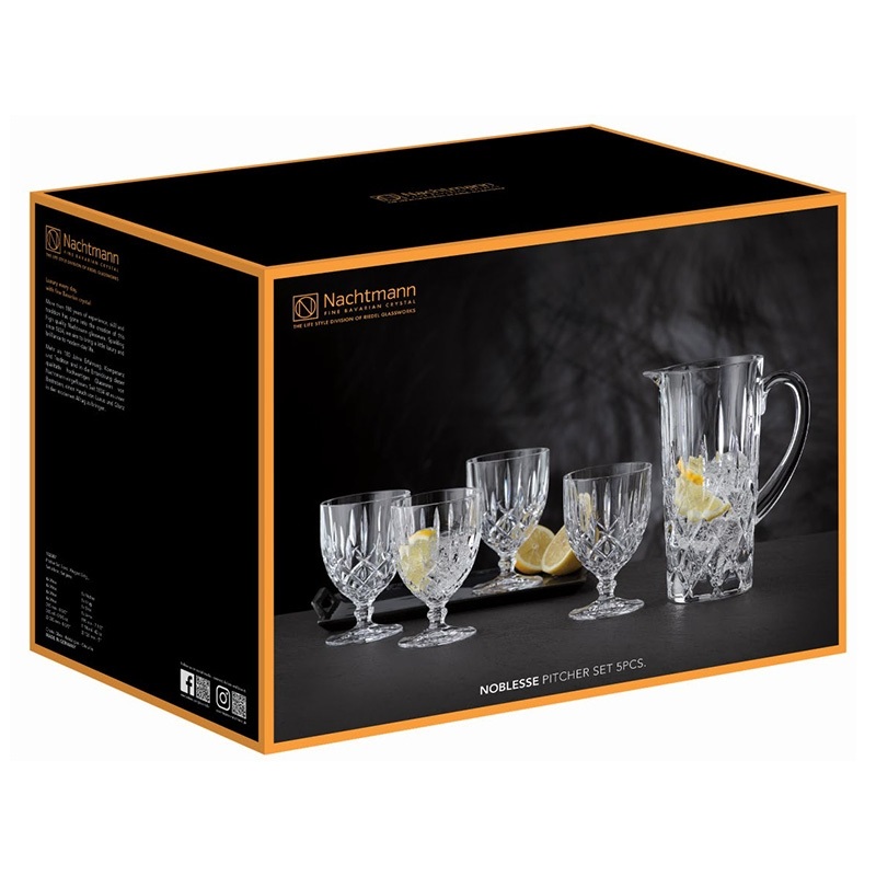 Nachtmann Noblesse Set di 5 Pezzi: Brocca Caraffa 1L e 4 Bicchieri da 350 ml in Cristallo Intagliato