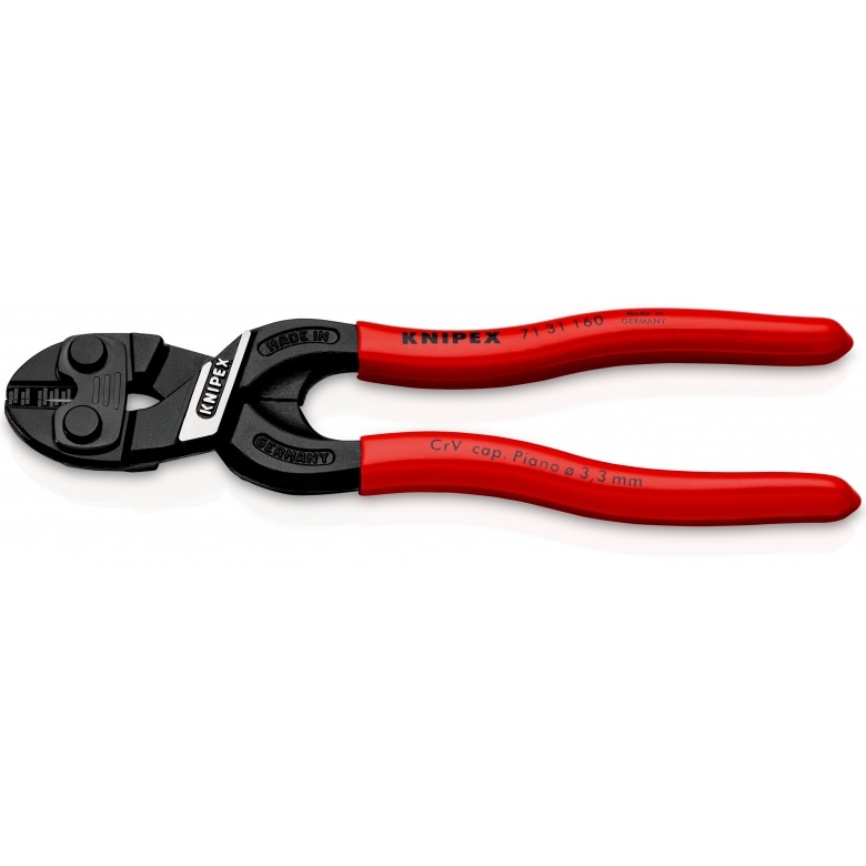 Knipex CoBolt S Tronchese a Doppia Leva 160 mm con Incavo, Bonderizzata Nera, Manici Antiscivolo