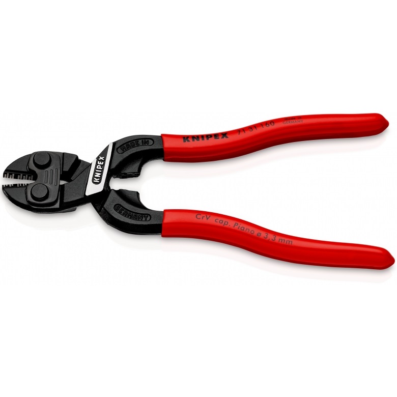 Knipex CoBolt S Tronchese a Doppia Leva 160 mm con Incavo, Bonderizzata Nera, Manici Antiscivolo