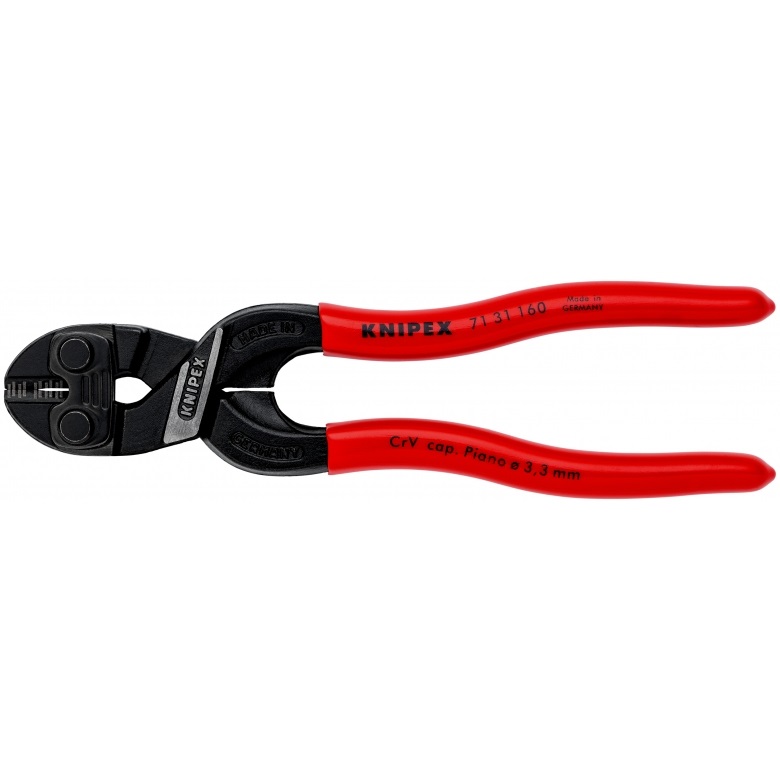 Knipex CoBolt S Tronchese a Doppia Leva 160 mm con Incavo, Bonderizzata Nera, Manici Antiscivolo