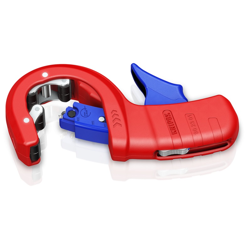 Knipex DP50 Tagliatubi per Tubi di Scarico in Plastica - 32/40/50 mm, Rivestiti in Resina Sintetica, Taglio e Svasatura in Unica Operazione