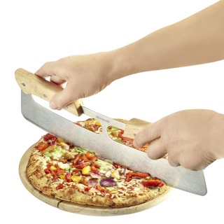 Westmark Tagliapizza Mezzaluna Pro in Acciaio Inox e Legno - 12x35 cm, Facile da Usare e Sicuro