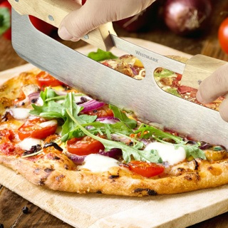 Westmark Tagliapizza Mezzaluna Pro in Acciaio Inox e Legno - 12x35 cm, Facile da Usare e Sicuro