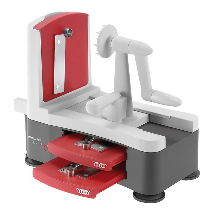 Westmark Spiromat Tagliaverdure a Spirale e Tagliaspaghetti - Plastica e Acciaio Inox, 3 Lame Intercambiabili, Nero/Rosso/Bianco