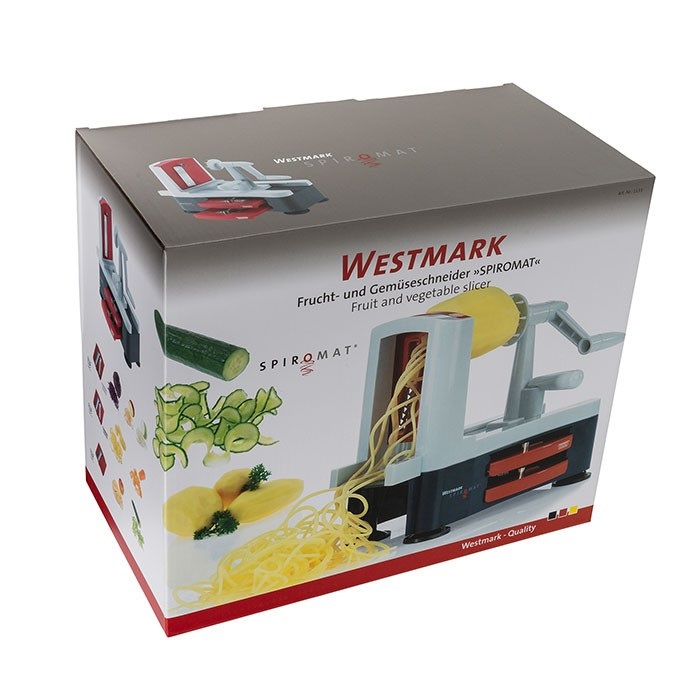 Westmark Spiromat Tagliaverdure a Spirale e Tagliaspaghetti - Plastica e Acciaio Inox, 3 Lame Intercambiabili, Nero/Rosso/Bianco