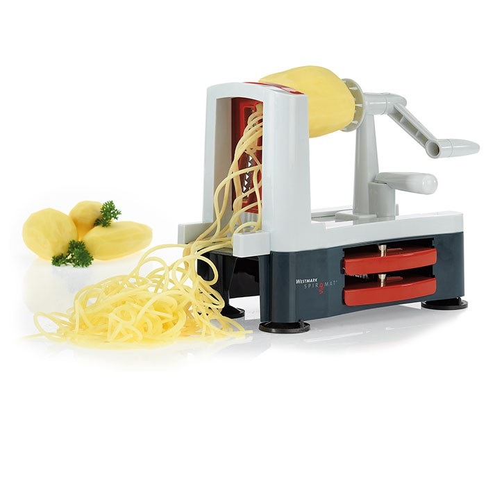 Westmark Spiromat Tagliaverdure a Spirale e Tagliaspaghetti - Plastica e Acciaio Inox, 3 Lame Intercambiabili, Nero/Rosso/Bianco