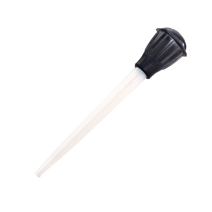 Westmark Pompetta per Arrosto in Plastica con Spazzolino di Pulizia - Lunghezza 28 cm, Capacità 30 ml, Rosso/Trasparente