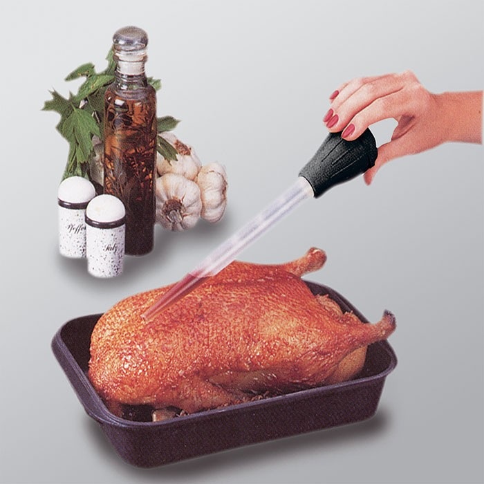 Westmark Pompetta per Arrosto in Plastica con Spazzolino di Pulizia - Lunghezza 28 cm, Capacità 30 ml, Rosso/Trasparente