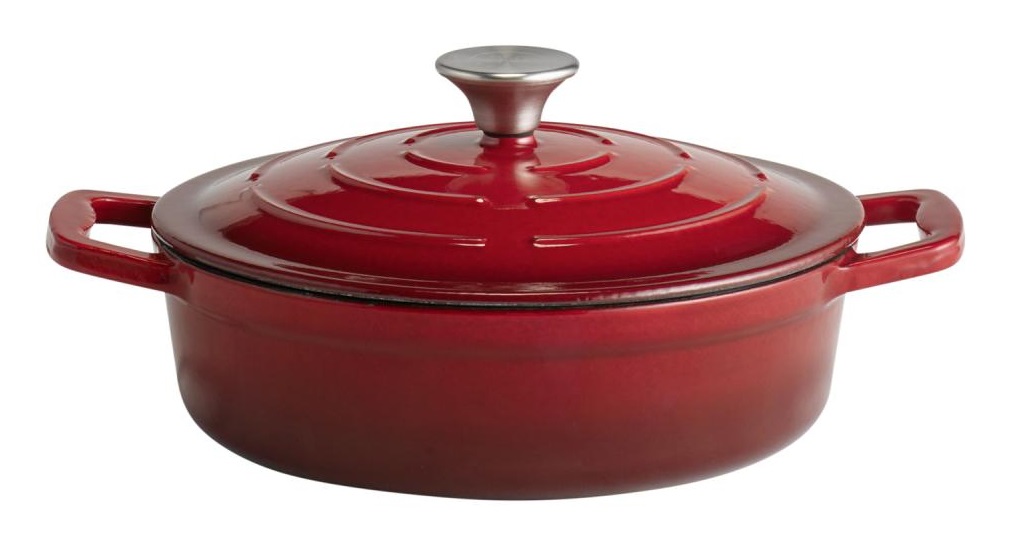 APS 5 Stars Casseruola in Ghisa Smaltata Rossa con Coperchio, 25 cm, 2,5 Litri, Adatta per Induzione