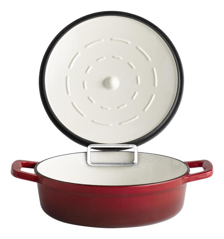 APS 5 Stars Casseruola in Ghisa Smaltata Rossa con Coperchio, 25 cm, 2,5 Litri, Adatta per Induzione