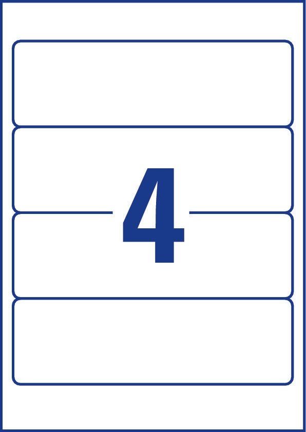 Avery L4761-25 Etichette adesive permanenti in carta coprente, 192x61 mm, angoli arrotondati, 4 etichette per foglio, confezione da 25 fogli A4