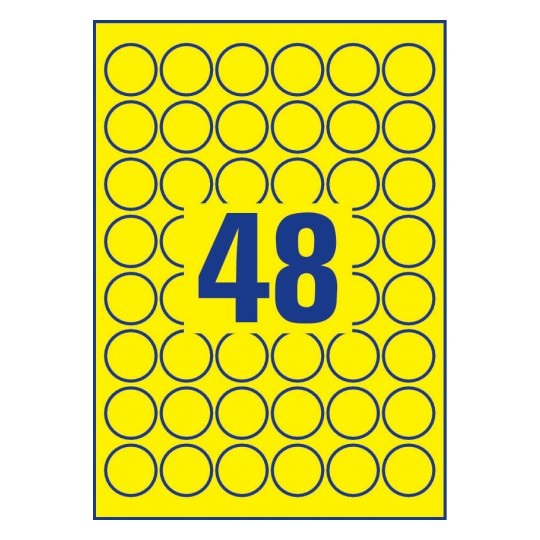 Avery L6128-20 Etichette Permanenti in Poliestere Giallo Ø 30 mm - 48 Etichette per Foglio, 20 Fogli, Compatibili con Stampanti Laser
