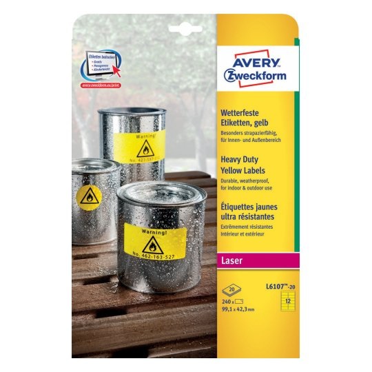 Avery Etichette Permanenti in Poliestere Giallo Fluorescente 99,1 x 42,3 mm - 240 Etichette - Adatte per Stampanti Laser