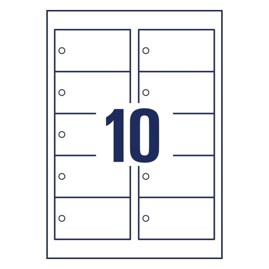 Avery Cartellini Micro-Perforati Bianchi 80x50mm in Cartoncino da 185gr, Stampa Laser Fronte e Retro, Con Cordoncino Incluso, Confezione da 10 Fogli