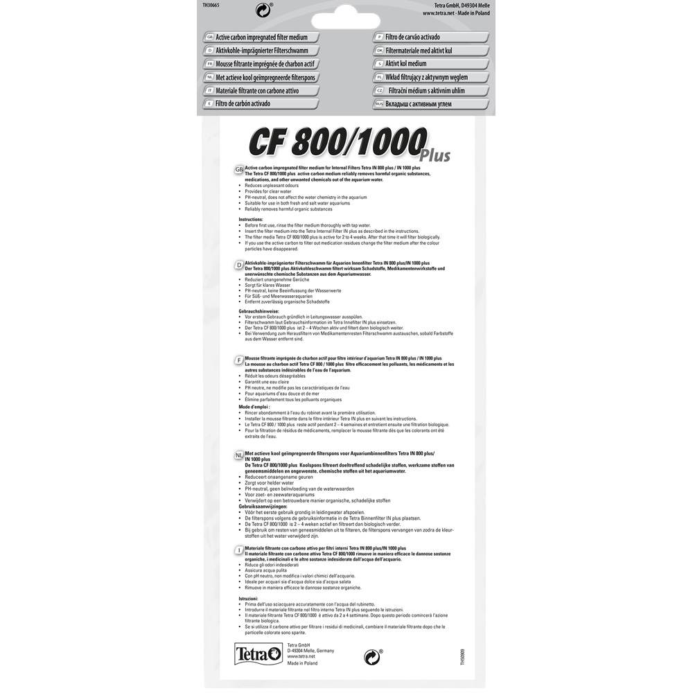 Tetra CF 800/1000 Spugna Carbone Attivo - 27 gr, Filtrazione Chimica per Acquari Marini e d'Acqua Dolce, 2 Pezzi