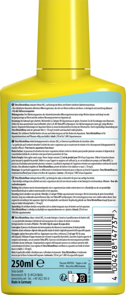 Tetra NitrateMinus 250 ml - Riduce i Nitrati (NO3-) e Favorisce Batteri Utili per Acquari
