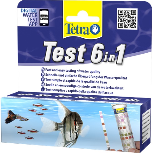 Tetra Test 6in1 - Test dell'Acqua per Acquario, 25 Strisce per Misurare pH, KH, GH, NO2-, NO3- e Cl2