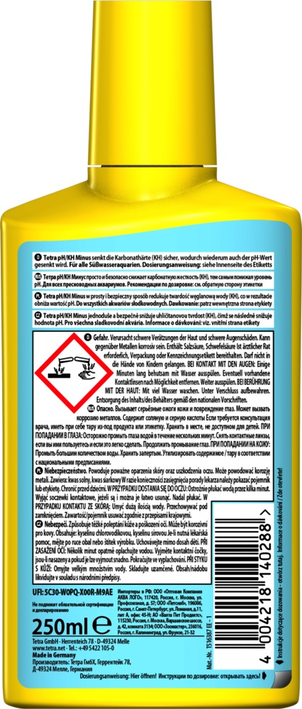 Tetra pH/KH Minus 250 ml - Riduzione del pH e della Durezza Carbonatica per Acquari di Acqua Dolce