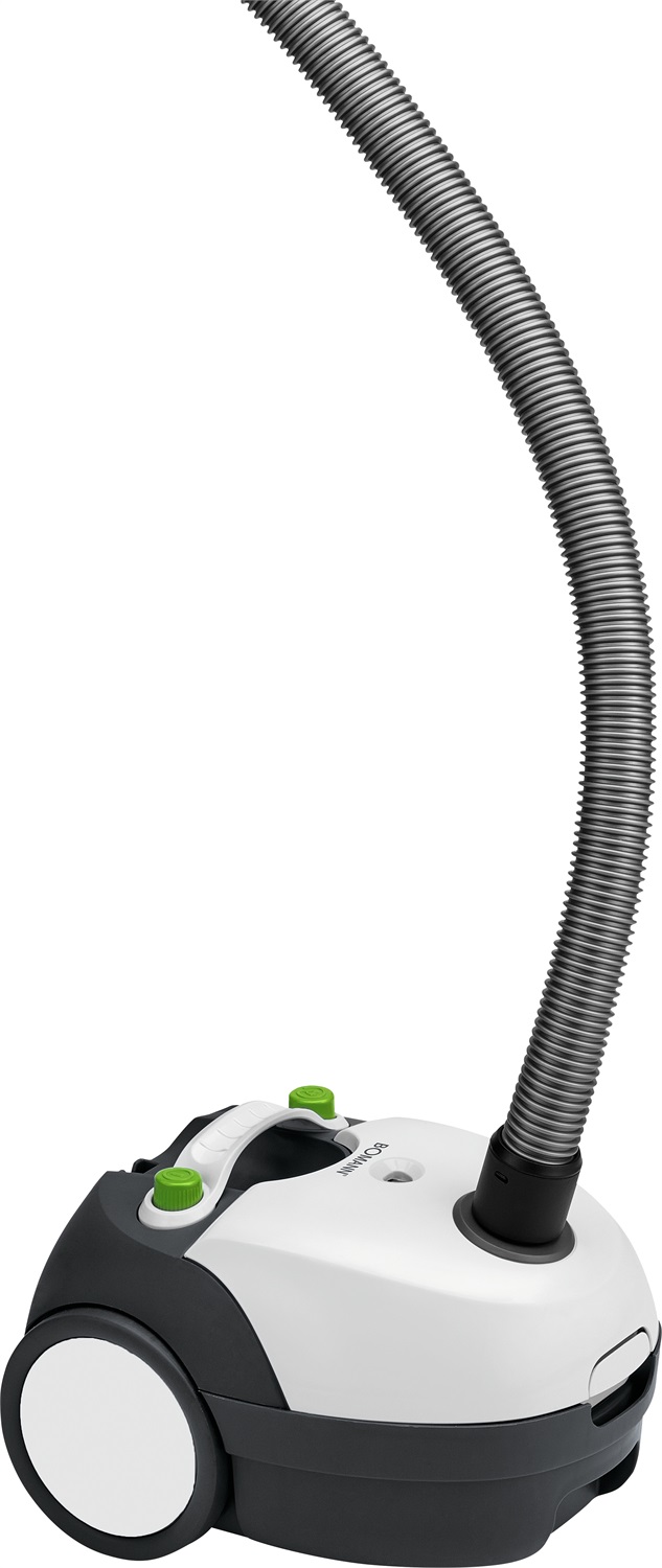 Bomann BS 9019 CB N - Aspirapolvere a Battente 700 W con Sacchetto, Spazzola Reversibile e Tubo Telescopico in Acciaio Inox, Bianco/Grigio