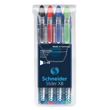 Schneider Slider Basic Penna a sfera Extra Grassetto XB - Astuccio da 4 pz in Nero, Blu, Verde, Rosso con Inchiostro Viscoglide®
