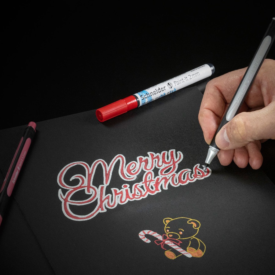 Schneider Pennarello Metallic Liner 020 - Conf. 4 pezzi, Punta 1-2 mm, Colori Assortiti, Fusto in Bioplastica