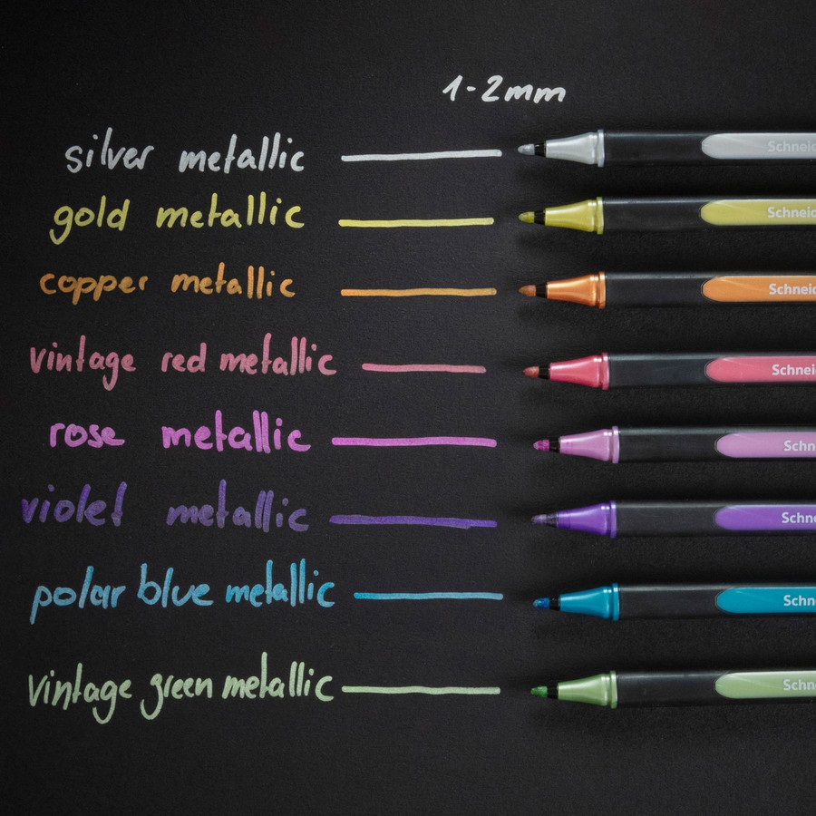 Schneider Pennarello Metallic Liner 020 - Conf. 4 pezzi, Punta 1-2 mm, Colori Assortiti, Fusto in Bioplastica