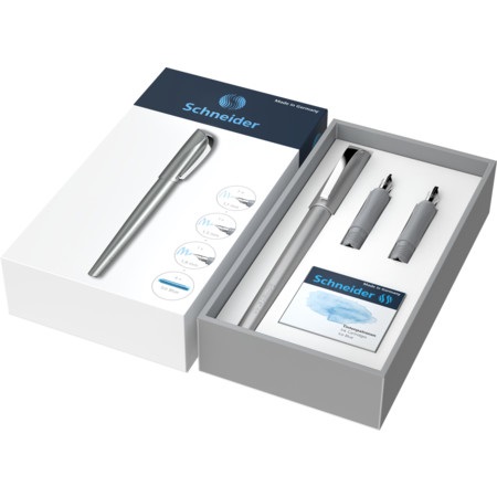 Schneider Callissima Set Penna Stilografica con 3 Punte Intercambiabili (1.1, 1.5, 1.8 mm) - Fusto Antracite, Design Elegante e Impugnatura Ergonomica