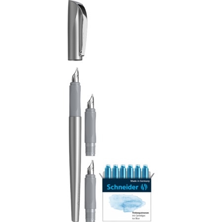 Schneider Callissima Set Penna Stilografica con 3 Punte Intercambiabili (1.1, 1.5, 1.8 mm) - Fusto Antracite, Design Elegante e Impugnatura Ergonomica