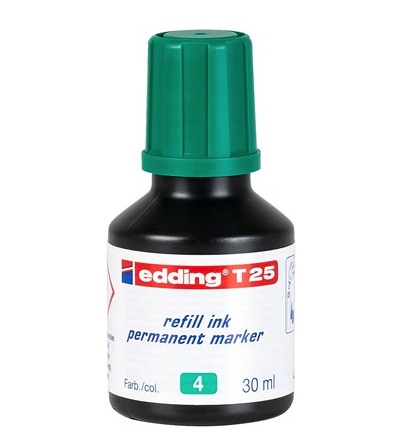 Edding T 25 Inchiostro per Ricarica Marcatori Permanenti Verde 30 ml con Sistema di Erogazione a Goccia
