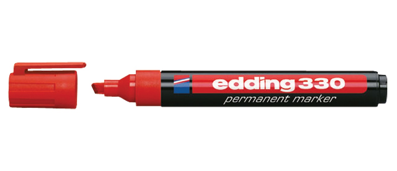 Edding 330 Marcatore Permanente Rosso 10 Pz Punta a Scalpello 1-5 mm - Penne Impermeabili, Asciugatura Rapida, A Prova di Sbavature per Cartone, Plastica, Vetro, Legno, Metallo e Tessuto