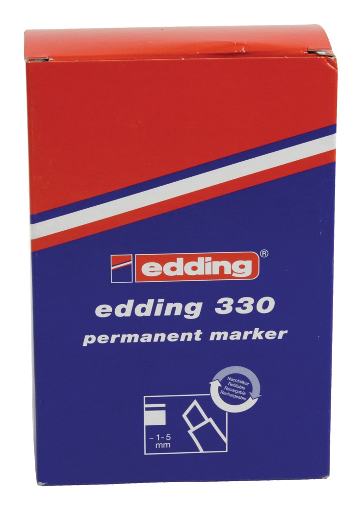 Edding 330 Marcatore Permanente Rosso 10 Pz Punta a Scalpello 1-5 mm - Penne Impermeabili, Asciugatura Rapida, A Prova di Sbavature per Cartone, Plastica, Vetro, Legno, Metallo e Tessuto