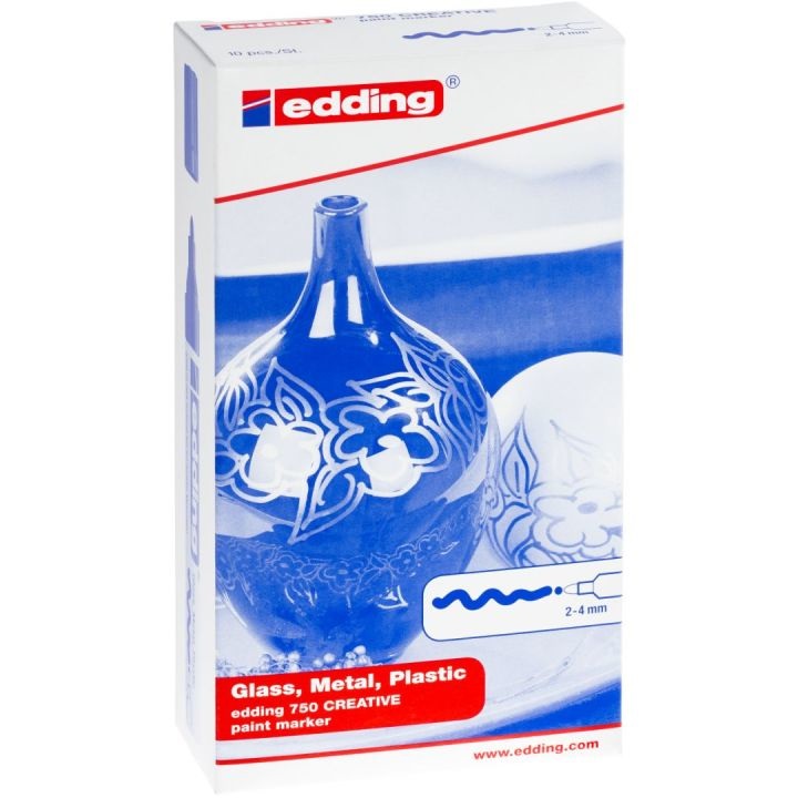 Edding 750 Marcatori a Vernice Lucida Multicolore Set da 10 Punta Rotonda 2-4 mm Indelebili per Vetro, Pietra, Legno, Plastica, Carta - Impermeabili e Alta Copertura