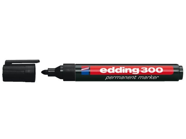 Edding Marcatore Permanente 300 - Punta Conica e Tonda - 1,5-3 mm - Nero - Ricaricabile - Resistente all'Acqua e Asciugatura Rapida