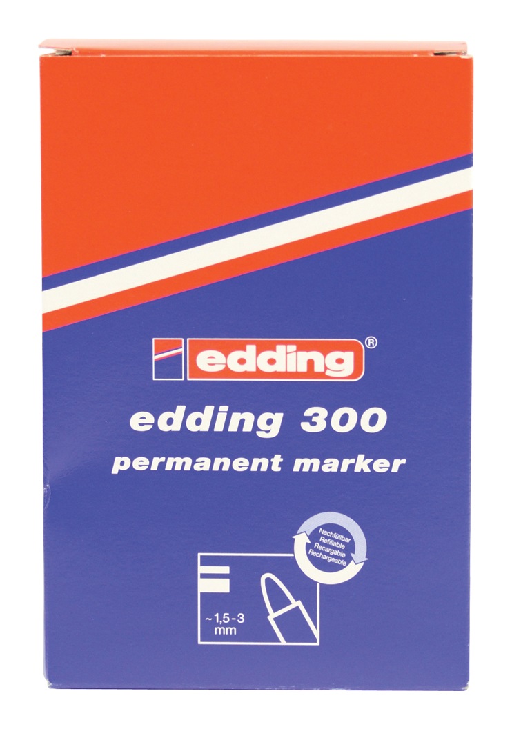 Edding Marcatore Permanente 300 - Punta Conica e Tonda - 1,5-3 mm - Nero - Ricaricabile - Resistente all'Acqua e Asciugatura Rapida