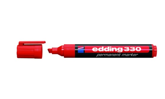 Edding 330 Marcatore Permanente Rosso con Punta Scalpello 1-5 mm - Confezione da 10 Pezzi