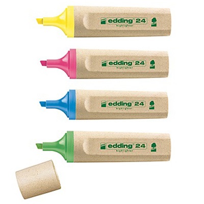 Edding EcoLine 24 Evidenziatore 4 pz Punta a Scalpello 2-5 mm Colori Assortiti Blu, Verde, Rosa, Giallo - Riciclabile e Sostenibile