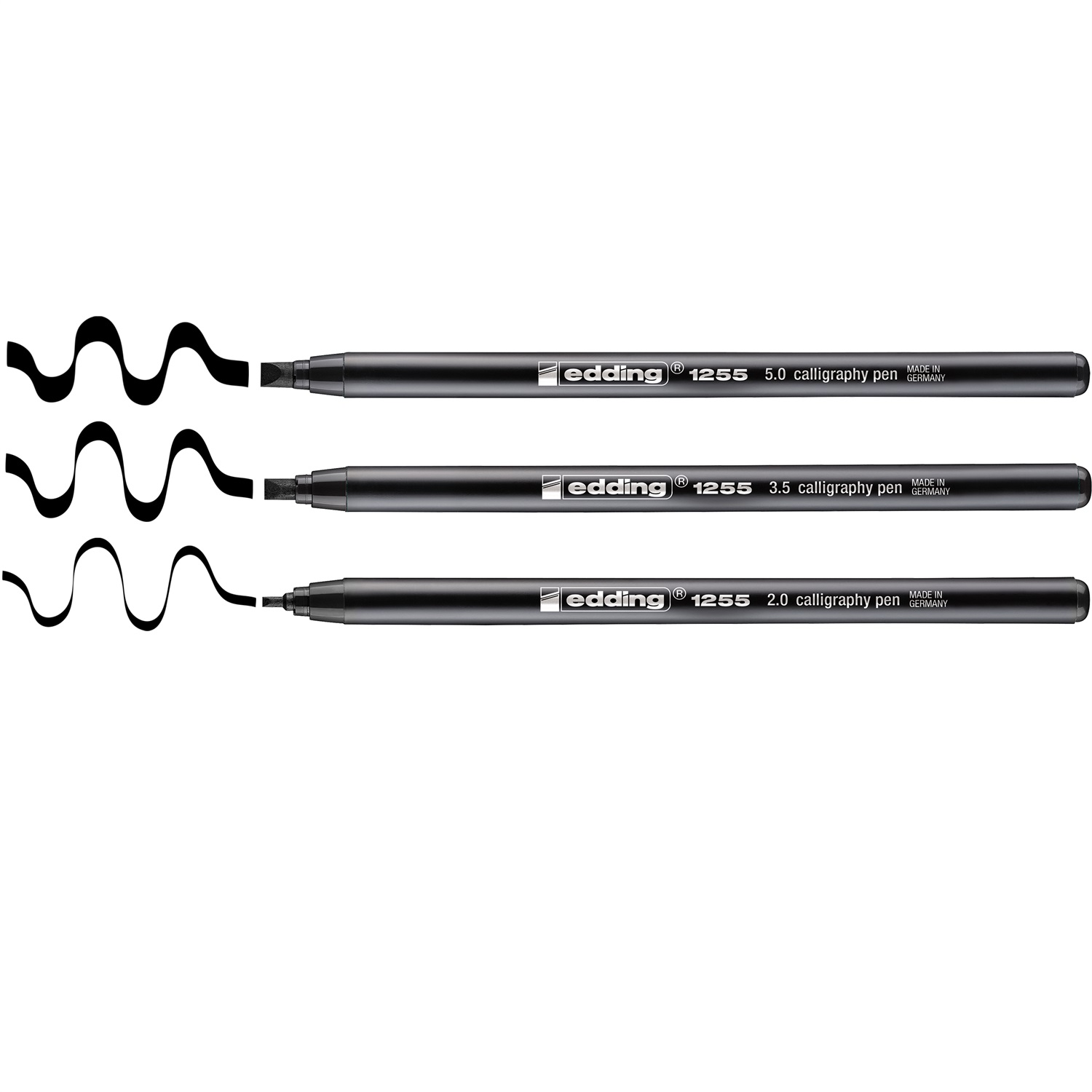 Edding 1255 Pennarello Punta Calligrafica Set di 3 pz - Colore Nero, Tratti 2,0 mm, 3,5 mm, 0,5 mm