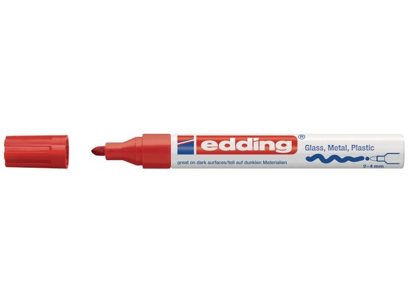 Edding 750 Marcatore a Vernice Lucida Rosso - Punta Rotonda 2-4 mm - Indelebile per Vetro, Pietra, Legno, Plastica, Carta - Impermeabile e Alta Copertura