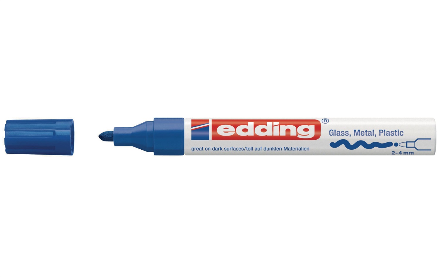 Edding 750 Marcatore Permanente a Vernice Blu - Punta Conica 2-4 mm, Resistente all'Acqua e allo Sfregamento