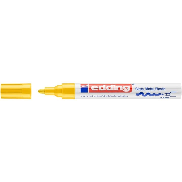 Edding 750 Marcatore a Vernice Lucida Giallo - Punta Rotonda 2-4 mm, Indelebile per Vetro, Plastica, Legno e Carta