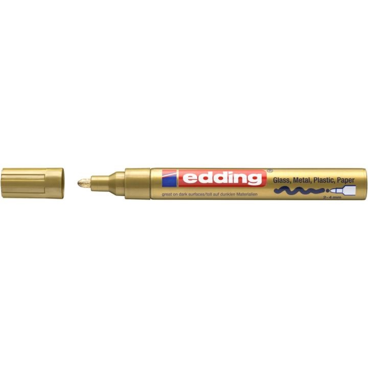 Edding 750 Marcatore a Vernice Lucida Oro - Punta Rotonda 2-4 mm, Indelebile per Vetro, Legno, Plastica, Carta, Impermeabile