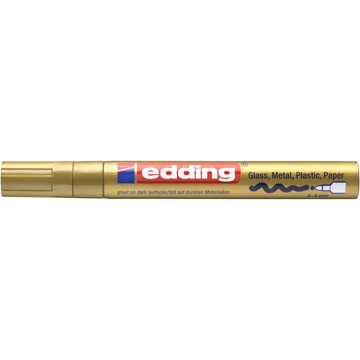 Edding 750 Marcatore a Vernice Lucida Oro - Punta Rotonda 2-4 mm, Indelebile per Vetro, Legno, Plastica, Carta, Impermeabile